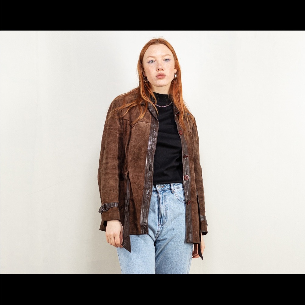 Suede Leather Jacket 70's women’s leather button up blazer jacket